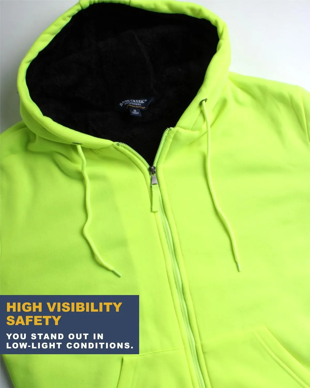 Bass Creek Outfitters Men's High Visibility Sweatshirt - Heavyweight Sherpa Lined Water Resistant Workwear Hoodie (M-XXL)