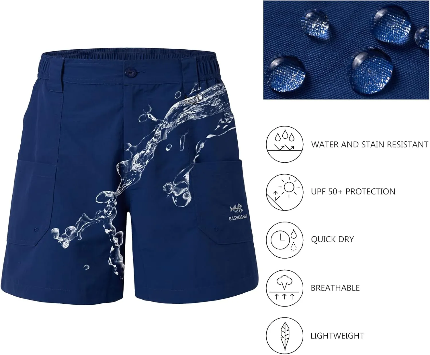BASSDASH Men's 6" Fishing Shorts UPF 50  Water Resistant Quick Dry Hiking Cargo Shorts with Multi Pocket