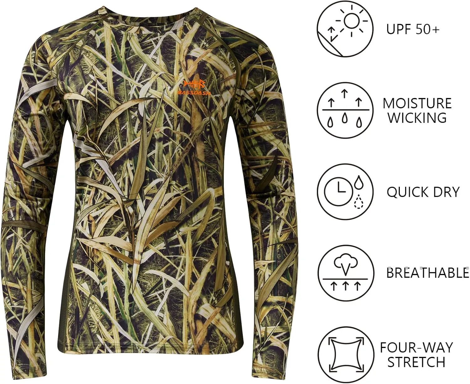 BASSDASH Womens Camo Hunting Shirt Long Sleeve UPF 50  Sun Protection Performance Tee Fishing Hiking