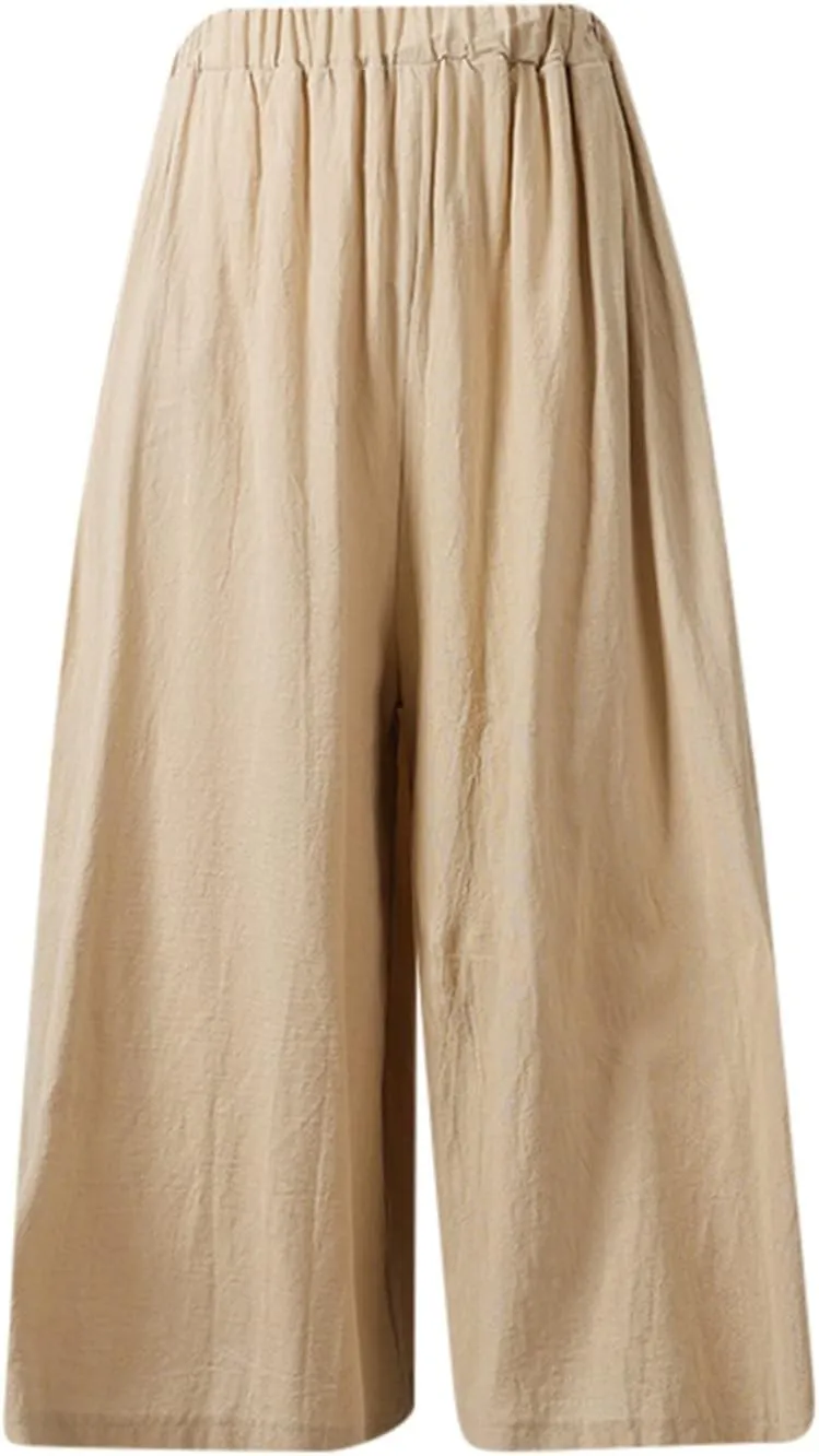 Beach Pants for Women Wide Leg Wide Leg Long Pant Trousers with Pocket Linen Blend