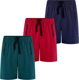BIG ELEPHANT Kids Casual Shorts with Zipper Pockets and Drawsting, Youth Boys Athletic Shorts for Running Playing