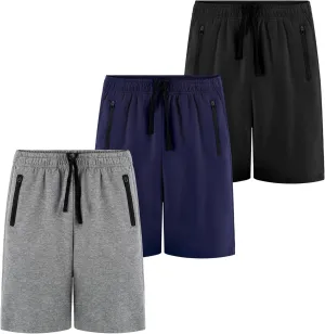 BIG ELEPHANT Kids Casual Shorts with Zipper Pockets and Drawsting, Youth Boys Athletic Shorts for Running Playing