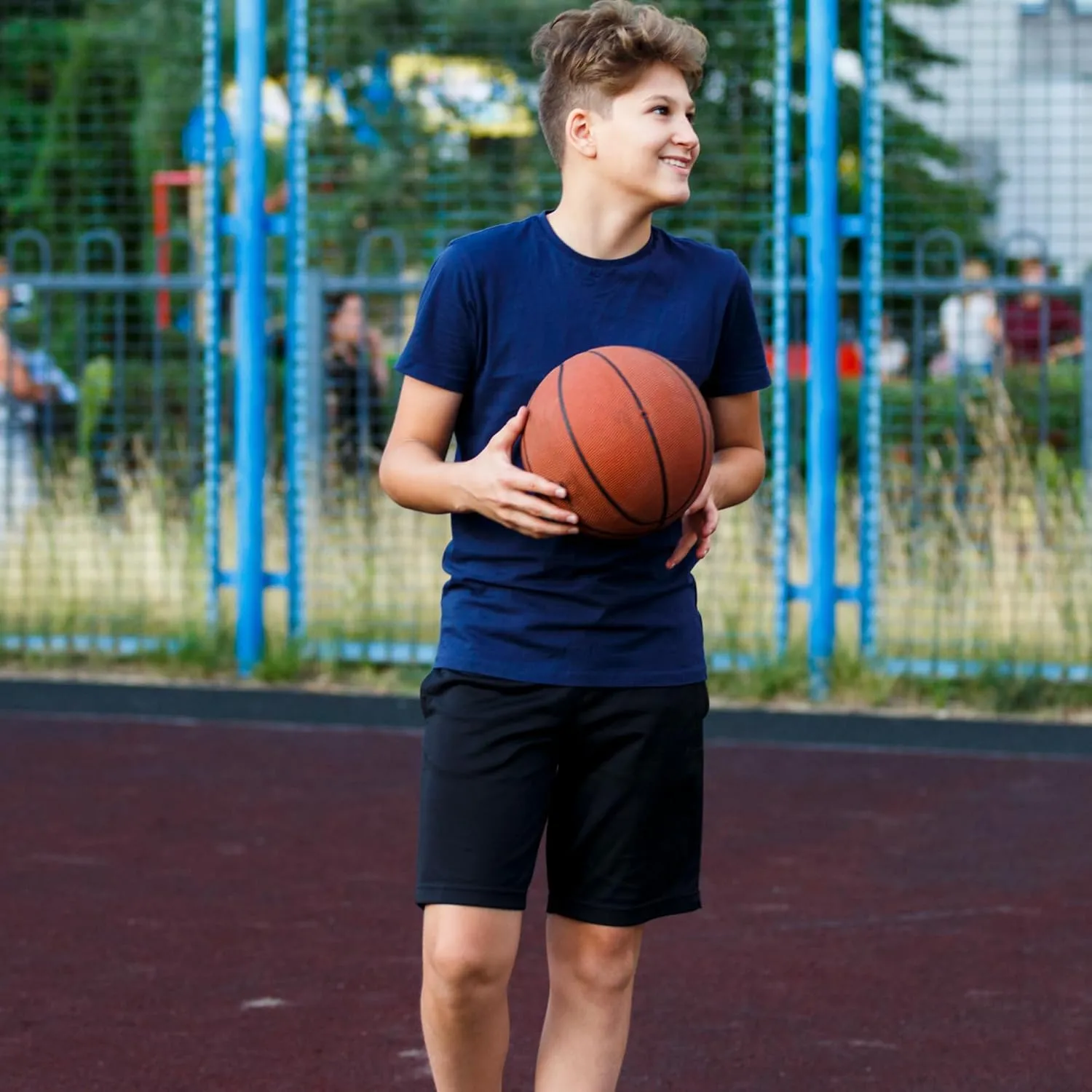 BIG ELEPHANT Kids Casual Shorts with Zipper Pockets and Drawsting, Youth Boys Athletic Shorts for Running Playing