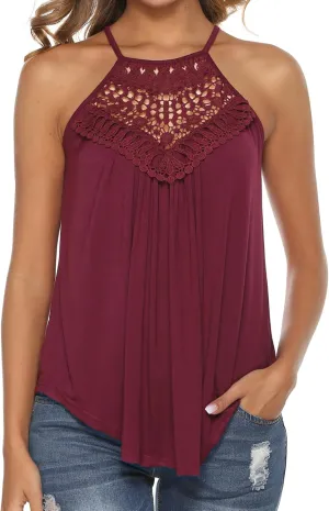 Bluetime Halter Tops for Women Sexy Sleeveless Lace Crochet Dressy Flowy Tank Top Cute Summer Shirts