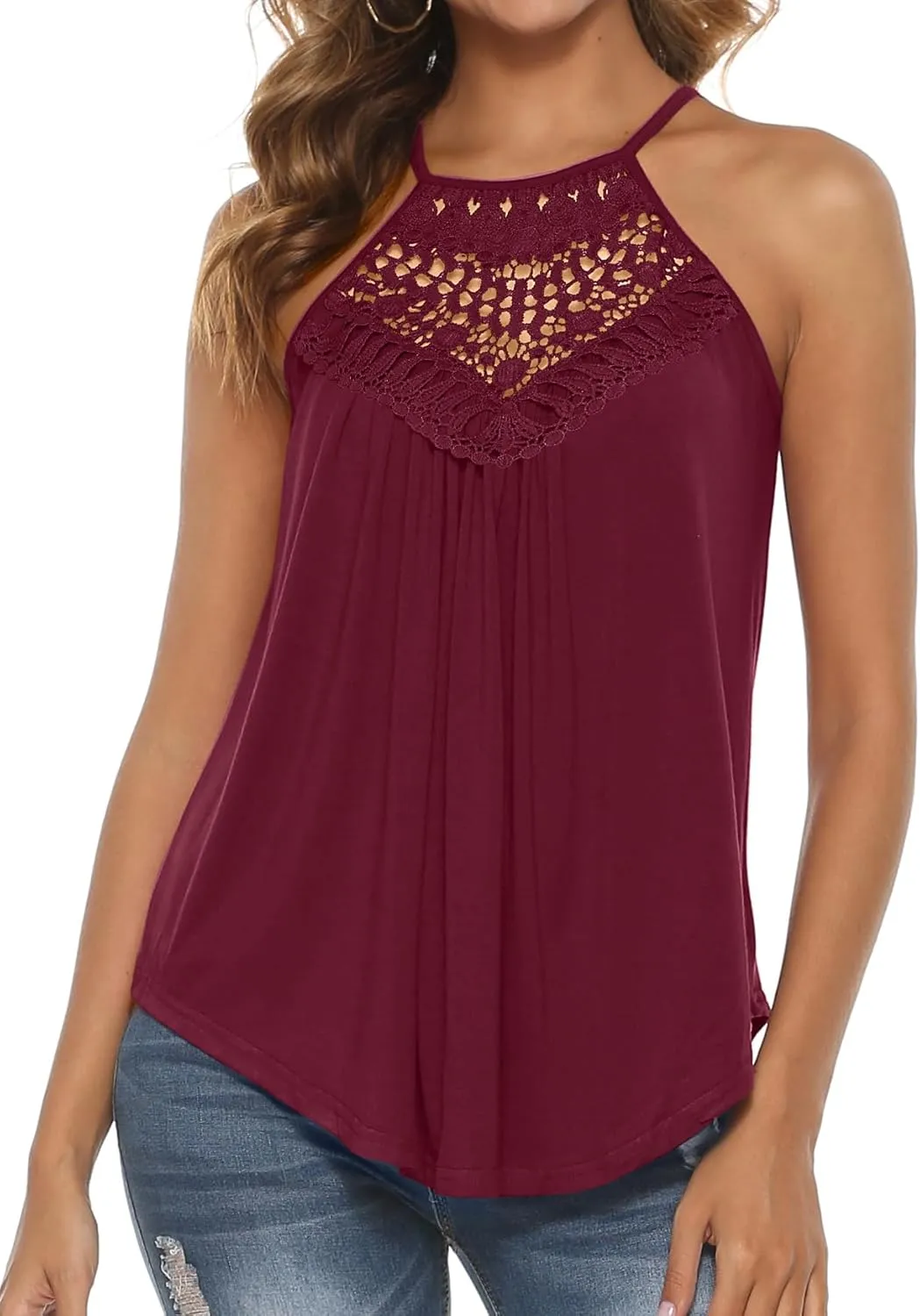 Bluetime Halter Tops for Women Sexy Sleeveless Lace Crochet Dressy Flowy Tank Top Cute Summer Shirts