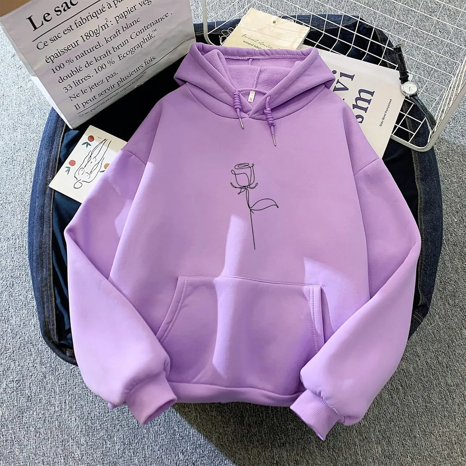 Bobeutou Cute Mushroom Graphic Kawaii Sweatshirt for Teen Girls Oversized Aesthetic Warm Hoodie Tops with Pocket Pullover