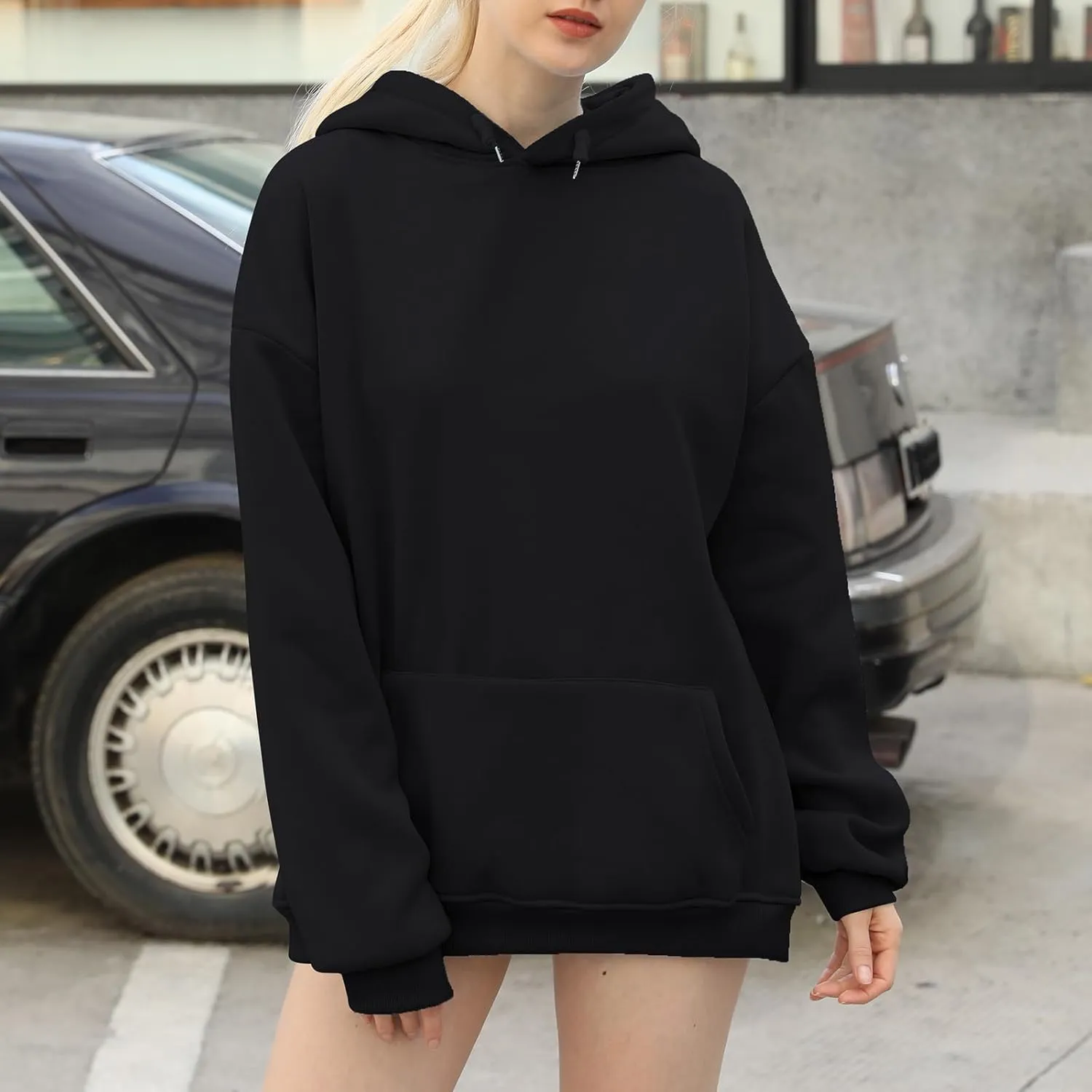 Bobeutou Oversized Hoodie for Women Trendy Hoodies Basic Solid Sweatshirts with Pocket Fleece Pullover Fashion Casual Tops