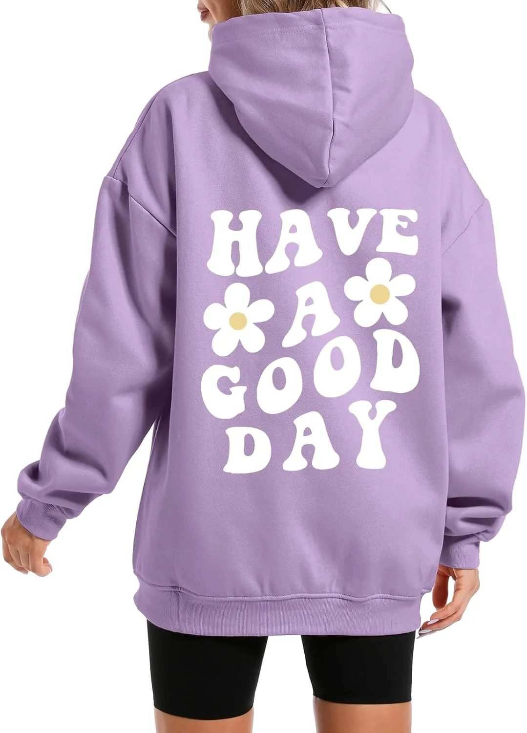 Bobeutou Women Oversized Letter Graphic Print Aesthetic Hoodies Preppy Hooded Sweatshirt Trendy Fleece Hoodie Pullover Top