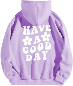 Bobeutou Women Oversized Letter Graphic Print Aesthetic Hoodies Preppy Hooded Sweatshirt Trendy Fleece Hoodie Pullover Top