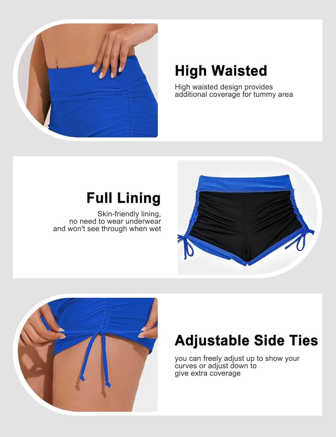 Bonneuitbebe Women's Swim Shorts High Waist Swimsuit Bottoms Adjustable Side Tie Bathing Suit Boyshorts Bikini Board Shorts