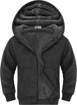 Boys Fleece Jacket Zip Up Hoodie Sherpa Lined Warm Coat Hooded Sweatshirt Outerwear