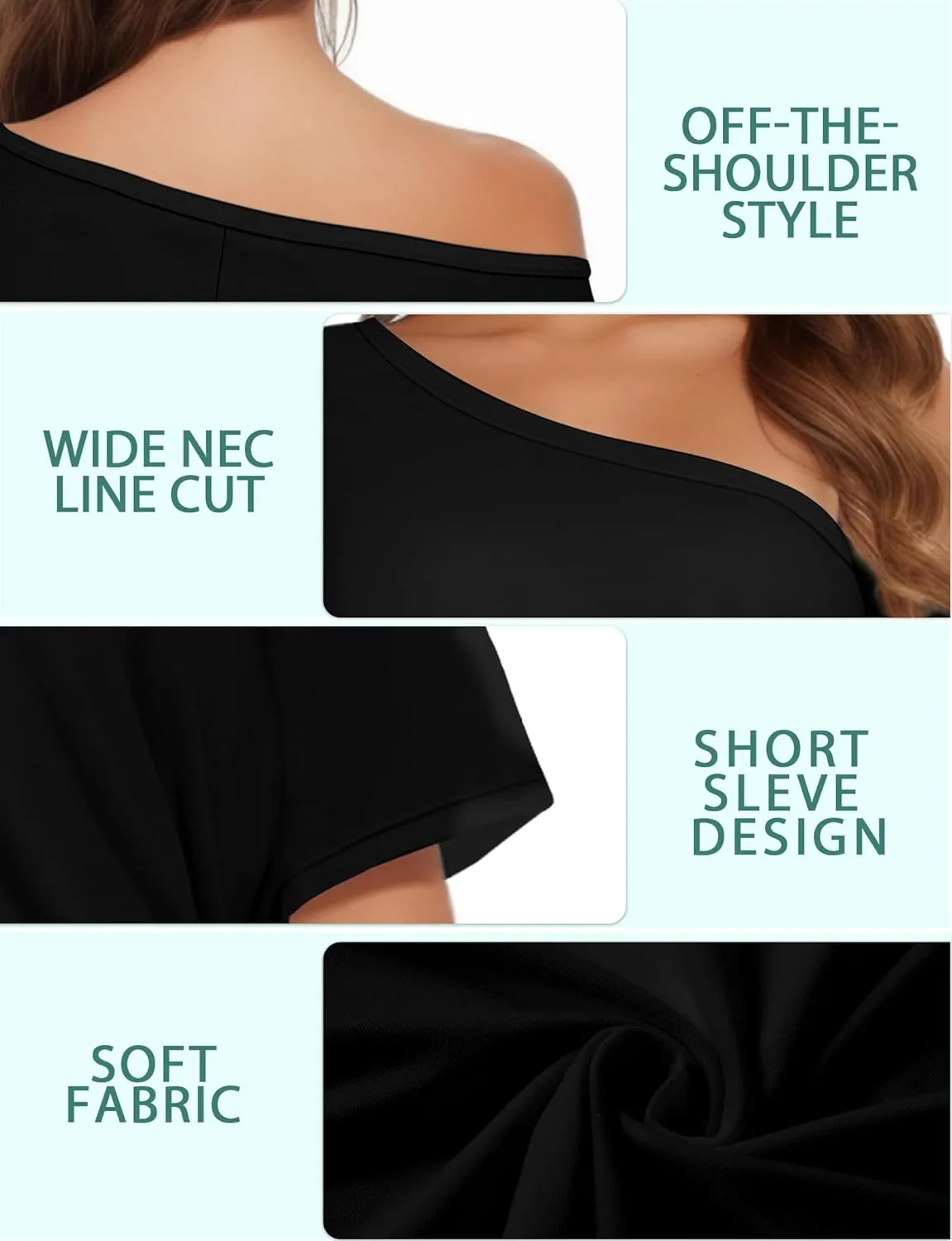 Buauty Womens Summer Off Shoulder Tops Casual Loose Short Sleeve T Shirts One Shoulder Tops Trendy Sexy Cute Tunic Tee