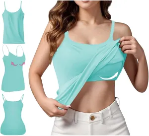 Built in Bra Tank Tops for Women 2025 Spring Casual Sleeveless Strap Camisole Plus Size Cotton Padded Workout Tops