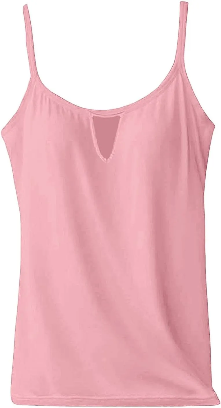 Built in Bra Tank Tops for Women Summer Plus Size Sleeveless Spaghetti Strap Camisole Padded Workout Yoga Cami Tops
