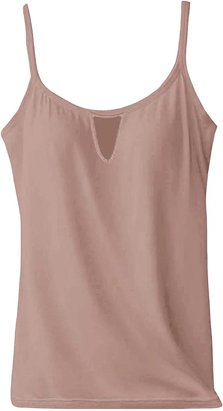 Built in Bra Tank Tops for Women Summer Plus Size Sleeveless Spaghetti Strap Camisole Padded Workout Yoga Cami Tops