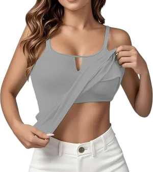 Built in Bra Tank Tops for Women Summer Plus Size Sleeveless Spaghetti Strap Camisole Padded Workout Yoga Cami Tops