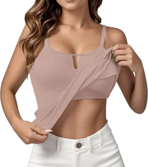 Built in Bra Tank Tops for Women Summer Plus Size Sleeveless Spaghetti Strap Camisole Padded Workout Yoga Cami Tops