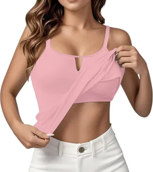 Built in Bra Tank Tops for Women Summer Plus Size Sleeveless Spaghetti Strap Camisole Padded Workout Yoga Cami Tops