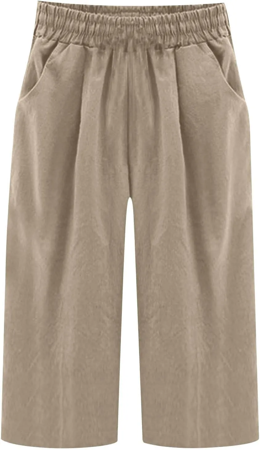 Capri Pants for Women Plus Size Trendy Elastic Waist Wide Leg Linen Pants Summer Beach Lighweight Cropped Trousers