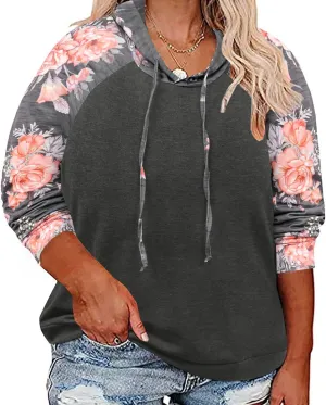 CARCOS Plus Size Hoodies for Women Long Sleeve Pullover Shirts Drawstring Tops XL-5XL
