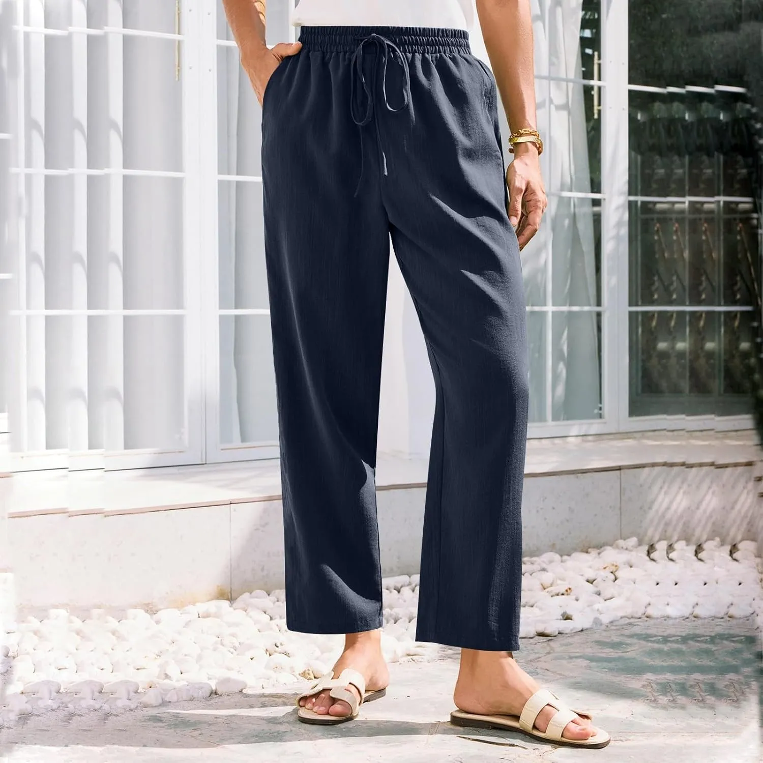 Cargo Pants for Men, Straight Leg Casual Pants Linen Peasant Summer 2025