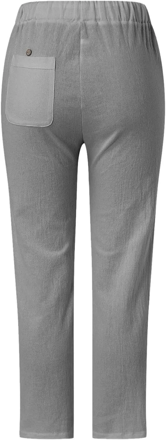 Casual Summer Pants for Women 2025 High Waist Elastic Straight Leg Pant Drawstring Cut-Out Beach Trousers