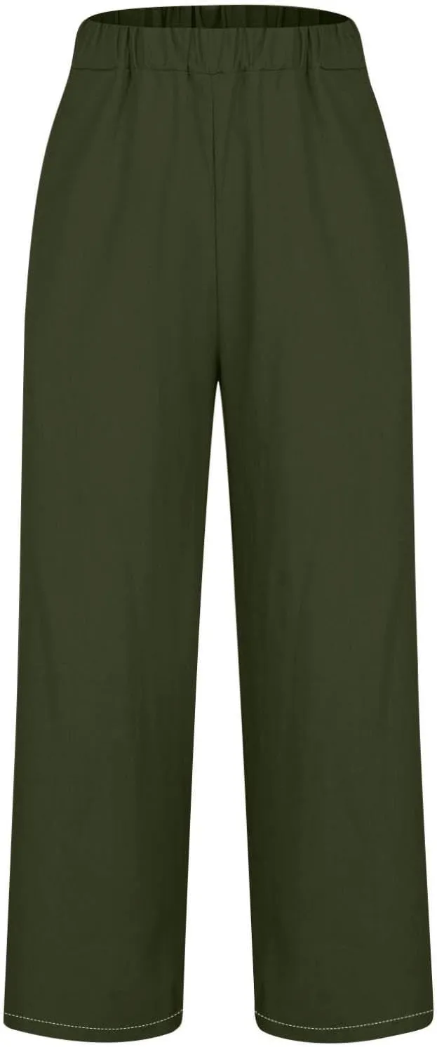 Casual Trousers Pants for Women 2025 Summer Wide Leg Sweatpants Loose Fit Baggy Cotton Linen Long Trousers