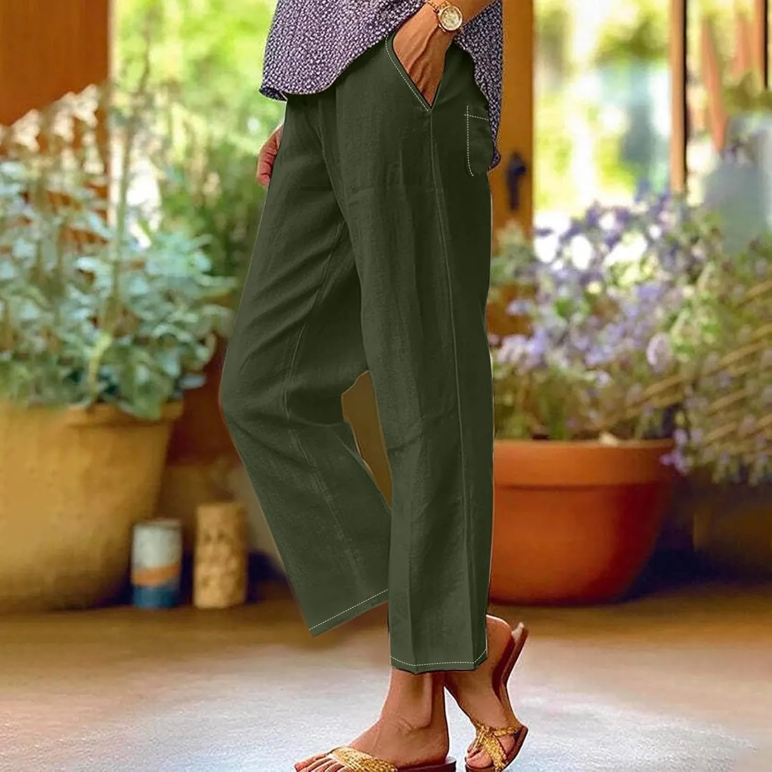 Casual Trousers Pants for Women 2025 Summer Wide Leg Sweatpants Loose Fit Baggy Cotton Linen Long Trousers