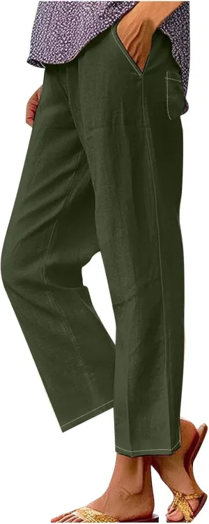 Casual Trousers Pants for Women 2025 Summer Wide Leg Sweatpants Loose Fit Baggy Cotton Linen Long Trousers
