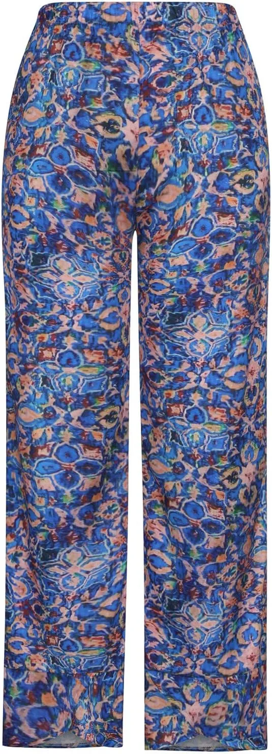Ceboyel Women Hawaii Linen Capris Pants Wide Leg Relax Fit Palazzo Pants Summer Casual Sweatpants Trousers Boho Outfits