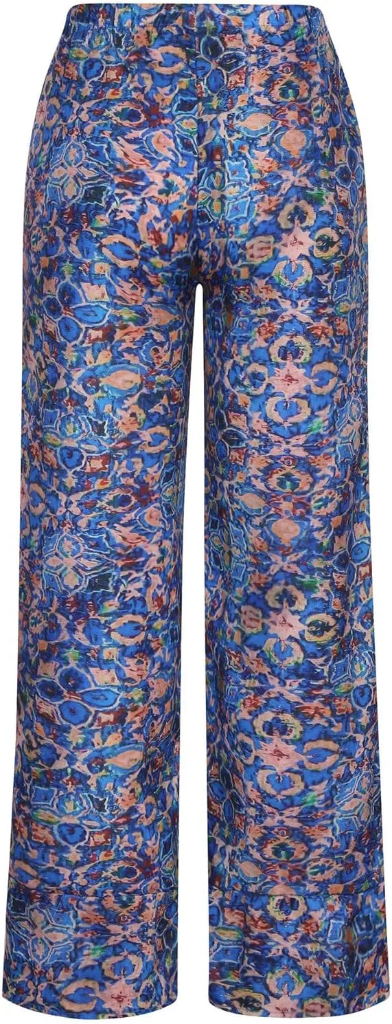 Ceboyel Women Hawaii Linen Capris Pants Wide Leg Relax Fit Palazzo Pants Summer Casual Sweatpants Trousers Boho Outfits