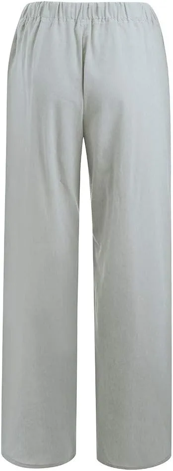 Ceboyel Women's Boho Wide Leg Pants Drawstring Straight Casual Trousers Cotton Linen Palazzo Pants Summer Beach Outfits 2023