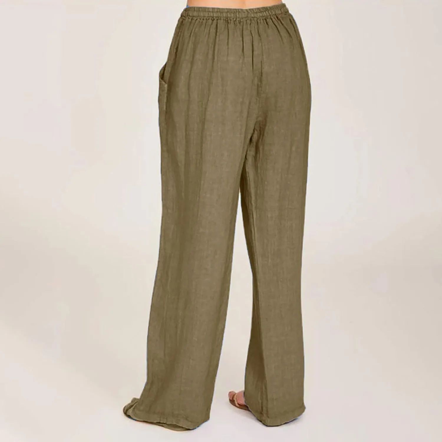 Ceboyel Womens Wide Leg Palazzo Pants Drawstring Cotton Linen Pants Elastic High Waist Lounge Trousers Boho Summer Outfits