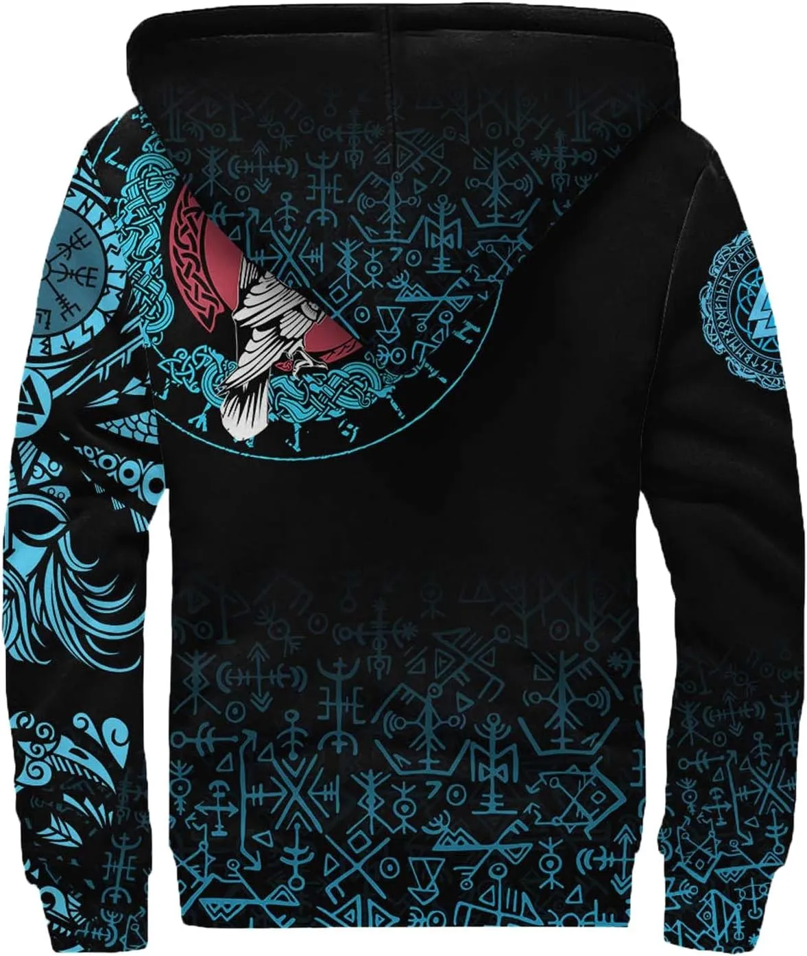 Celtic Knot 3D Print Nordic Clothing Outerwear, Viking Ravens Mens Winter Warm Outdoor Hoodies, Medieval Hammer Jacket