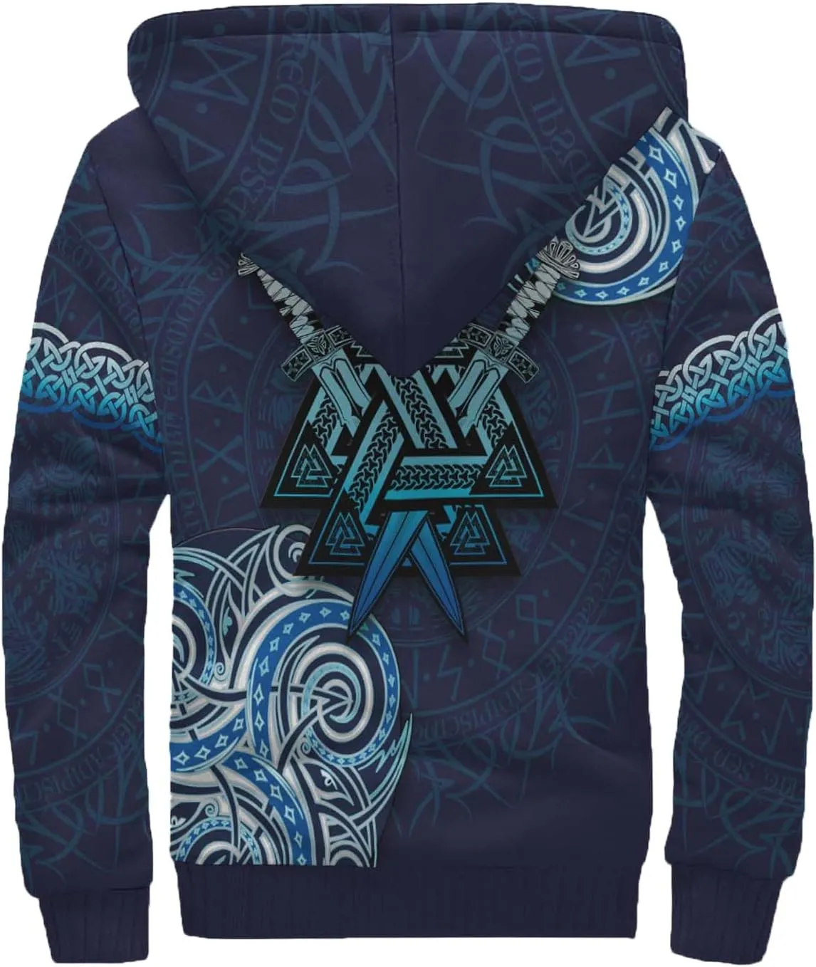 Celtic Knot 3D Print Nordic Clothing Outerwear, Viking Ravens Mens Winter Warm Outdoor Hoodies, Medieval Hammer Jacket