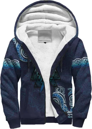Celtic Knot 3D Print Nordic Clothing Outerwear, Viking Ravens Mens Winter Warm Outdoor Hoodies, Medieval Hammer Jacket