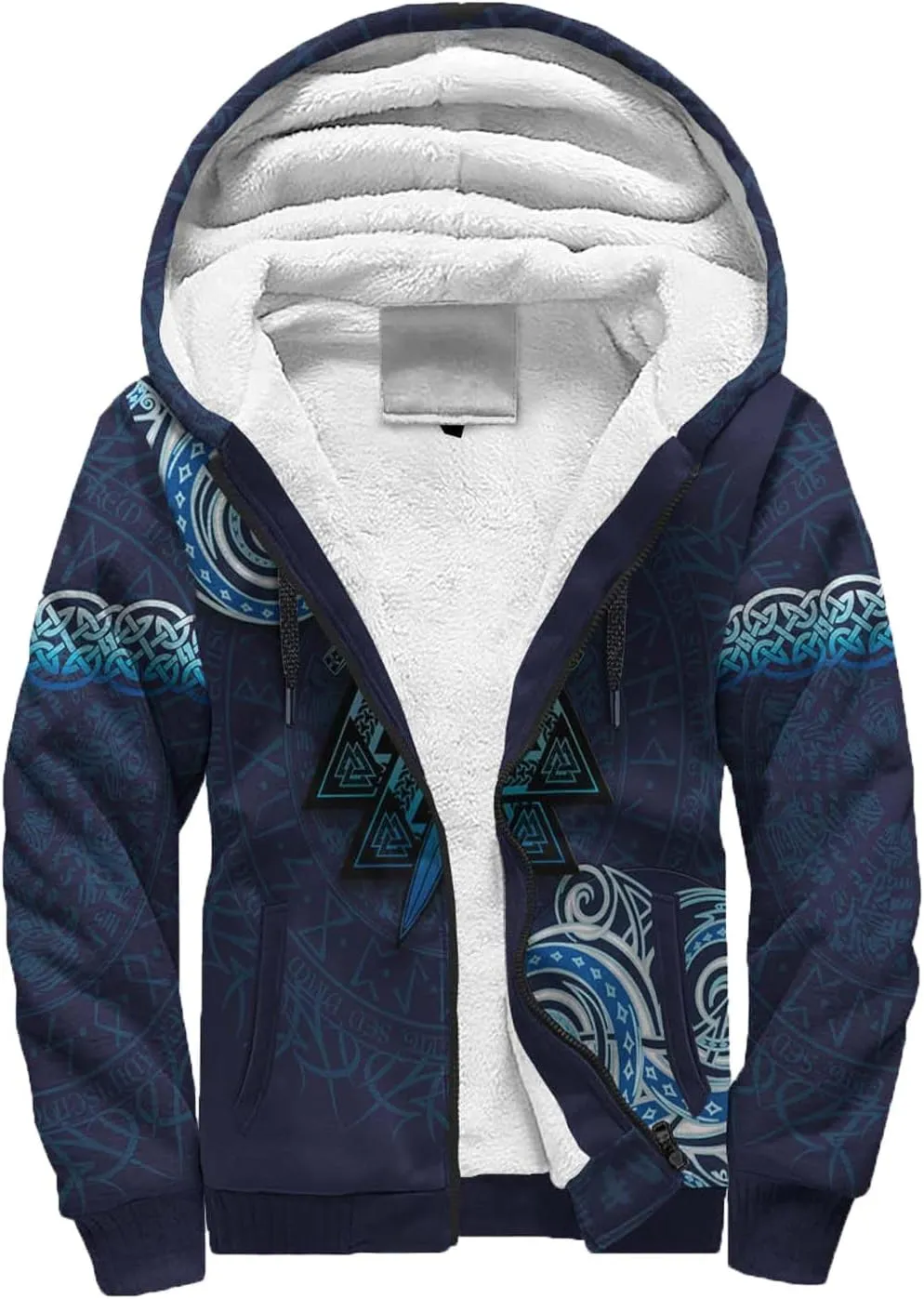 Celtic Knot 3D Print Nordic Clothing Outerwear, Viking Ravens Mens Winter Warm Outdoor Hoodies, Medieval Hammer Jacket