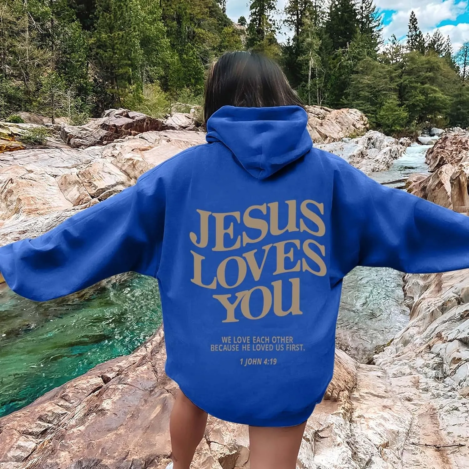 Christian Sweatshirt Women Jesus Loves You,Trust in The Lord Long Sleeve Letter Printed Hoodies