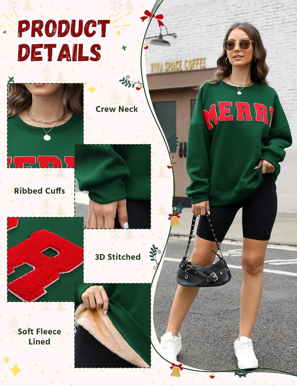 Christmas Sweatshirts Hoodies Merry Sweaters Tops Fleece Pullover Hoodie Crewneck Oversized Sherpa Lined Hoodie