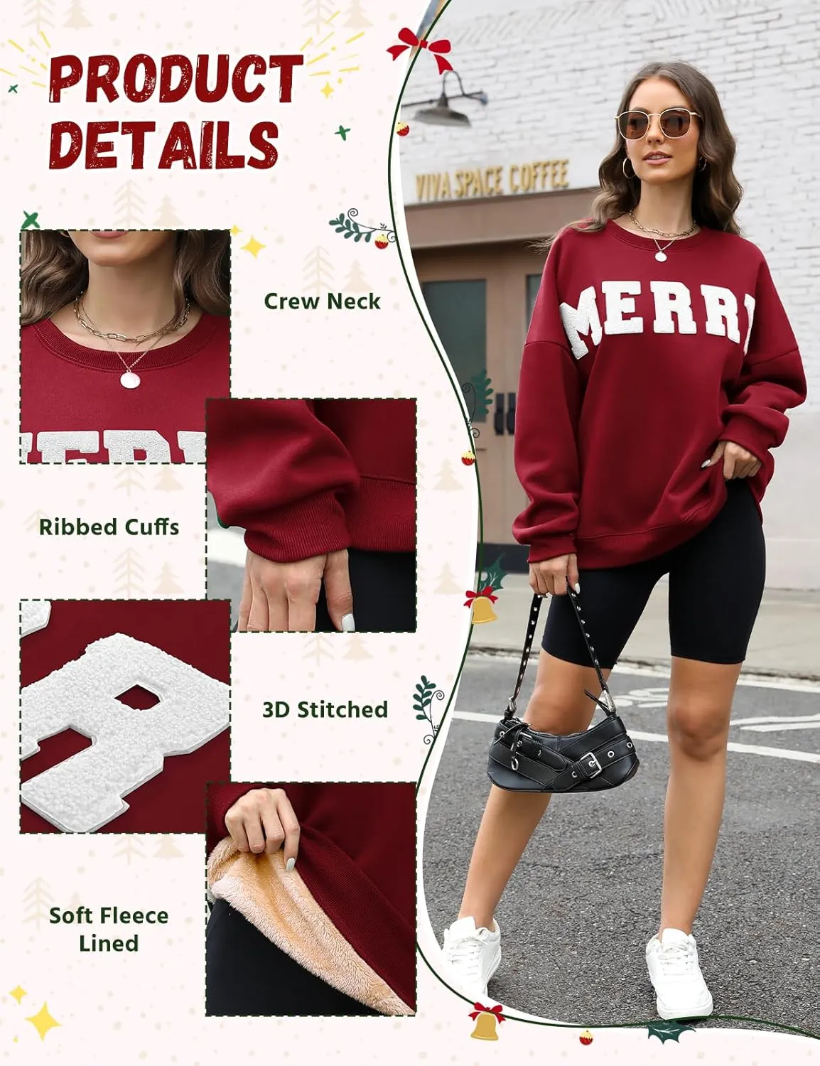 Christmas Sweatshirts Hoodies Merry Sweaters Tops Fleece Pullover Hoodie Crewneck Oversized Sherpa Lined Hoodie