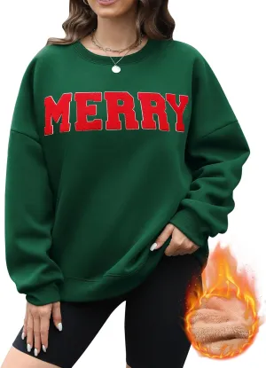 Christmas Sweatshirts Hoodies Merry Sweaters Tops Fleece Pullover Hoodie Crewneck Oversized Sherpa Lined Hoodie