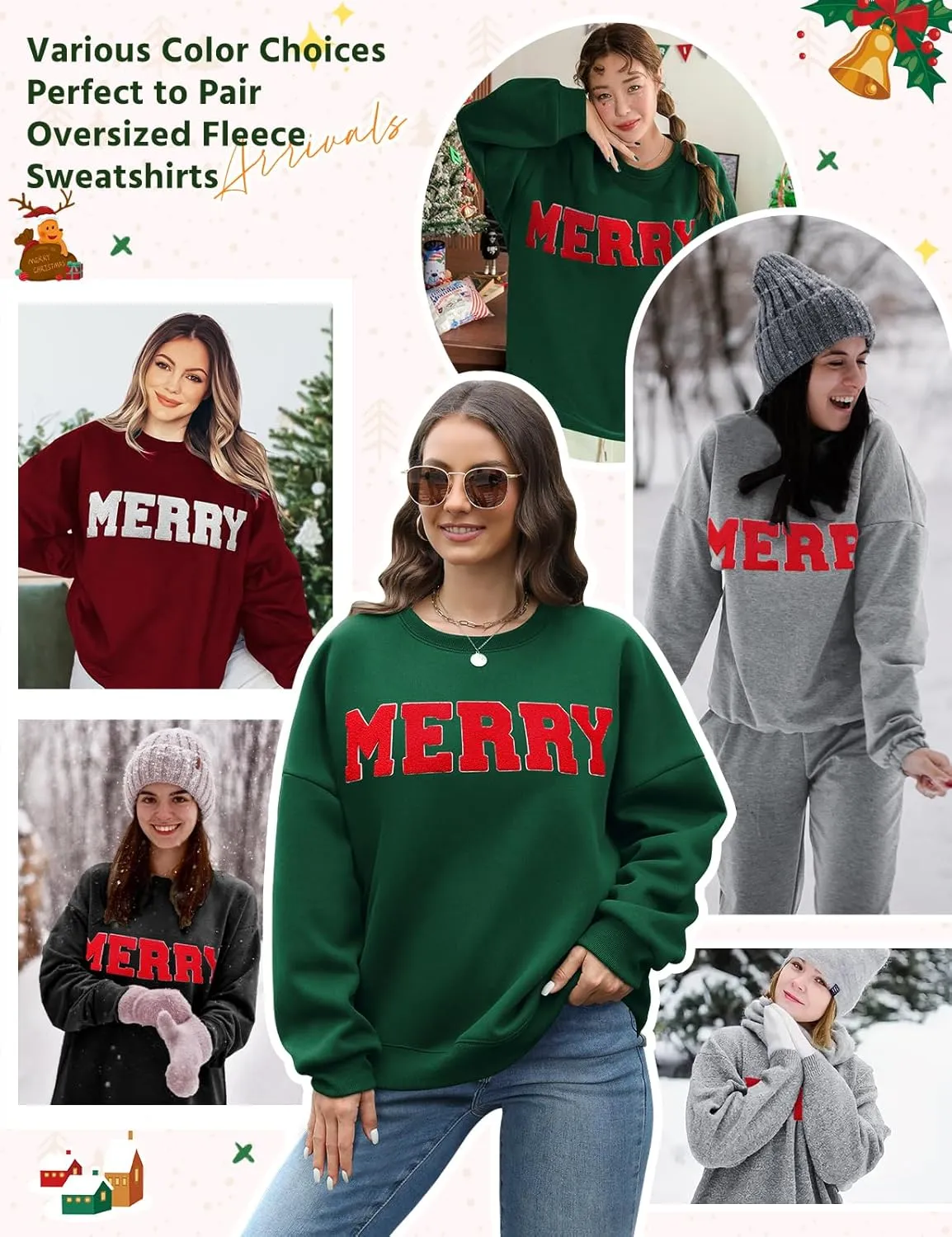 Christmas Sweatshirts Hoodies Merry Sweaters Tops Fleece Pullover Hoodie Crewneck Oversized Sherpa Lined Hoodie