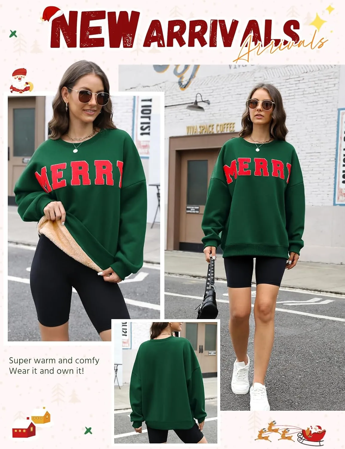 Christmas Sweatshirts Hoodies Merry Sweaters Tops Fleece Pullover Hoodie Crewneck Oversized Sherpa Lined Hoodie