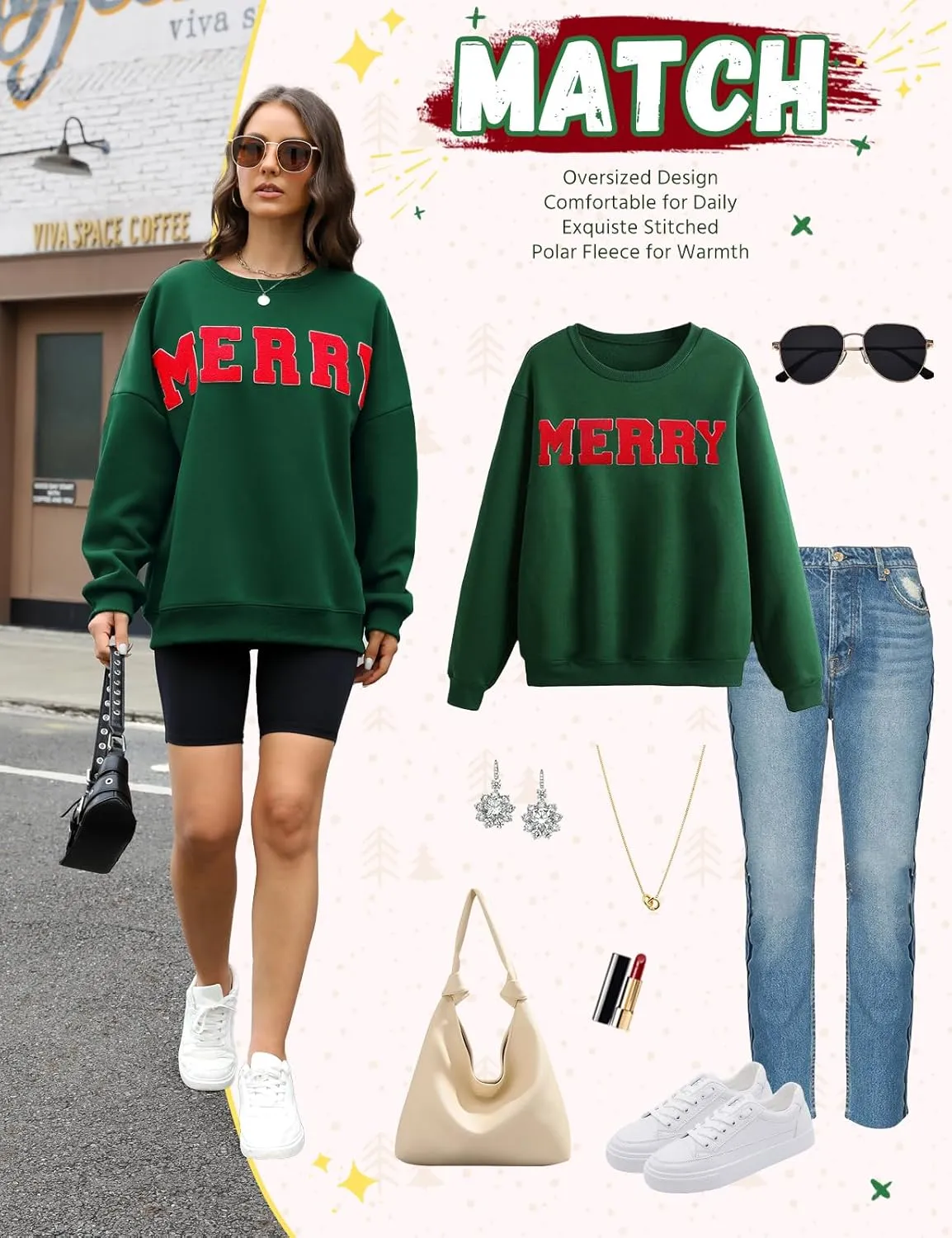 Christmas Sweatshirts Hoodies Merry Sweaters Tops Fleece Pullover Hoodie Crewneck Oversized Sherpa Lined Hoodie