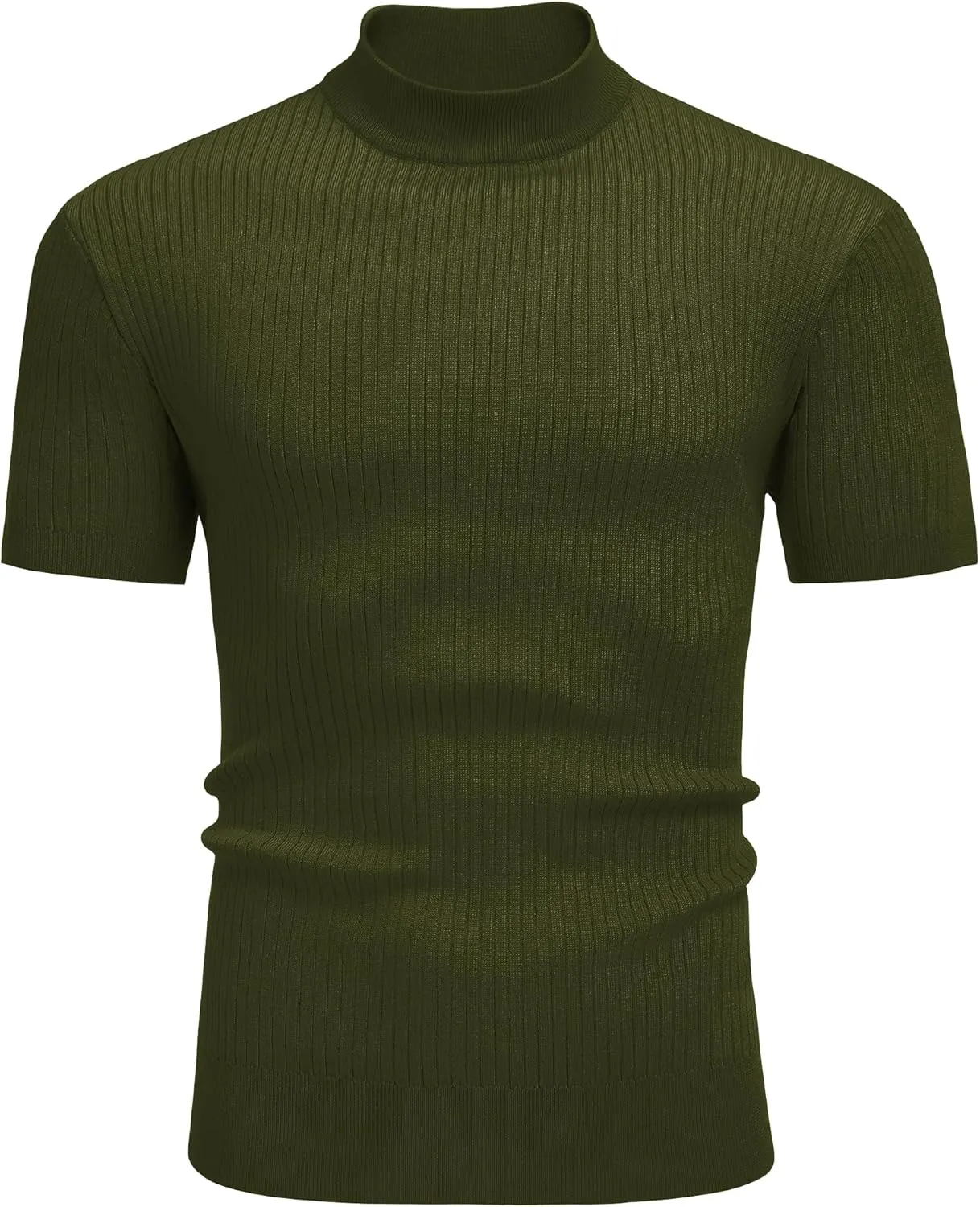 COOFANDY Men's Mock Turtleneck Sweater Short Sleeve Casual Basic Tops Ribbed Knit Pullover Solid Tee