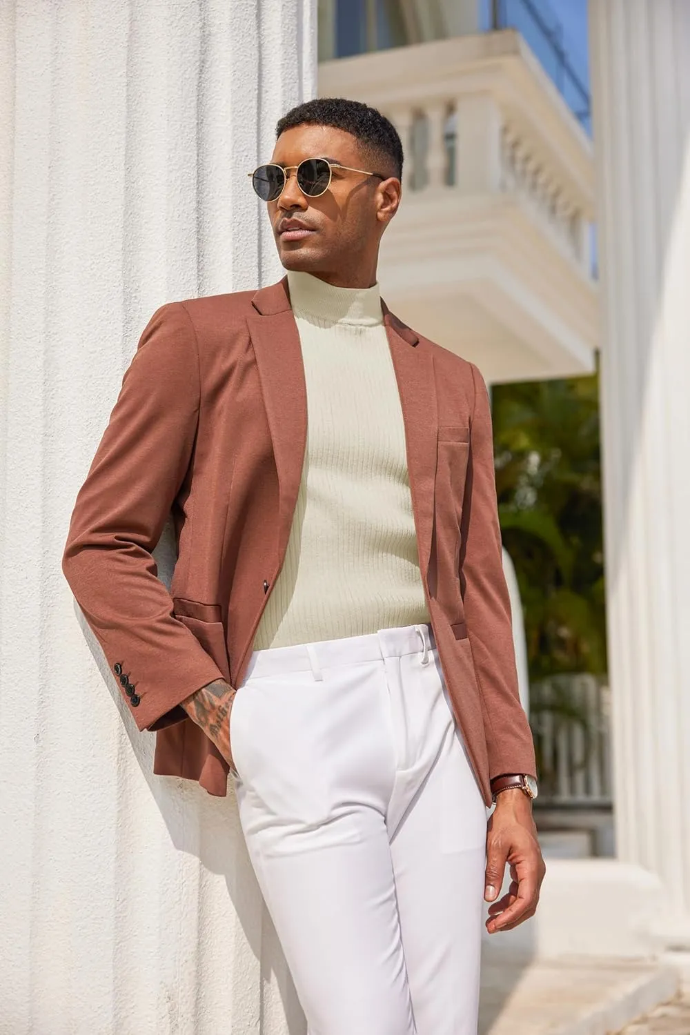 COOFANDY Men's Mock Turtleneck Sweater Short Sleeve Casual Basic Tops Ribbed Knit Pullover Solid Tee