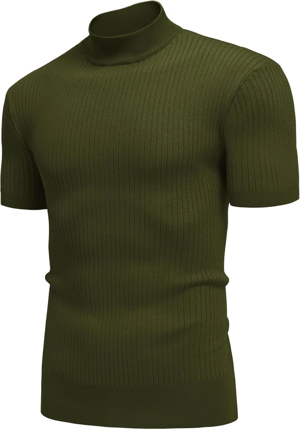 COOFANDY Men's Mock Turtleneck Sweater Short Sleeve Casual Basic Tops Ribbed Knit Pullover Solid Tee