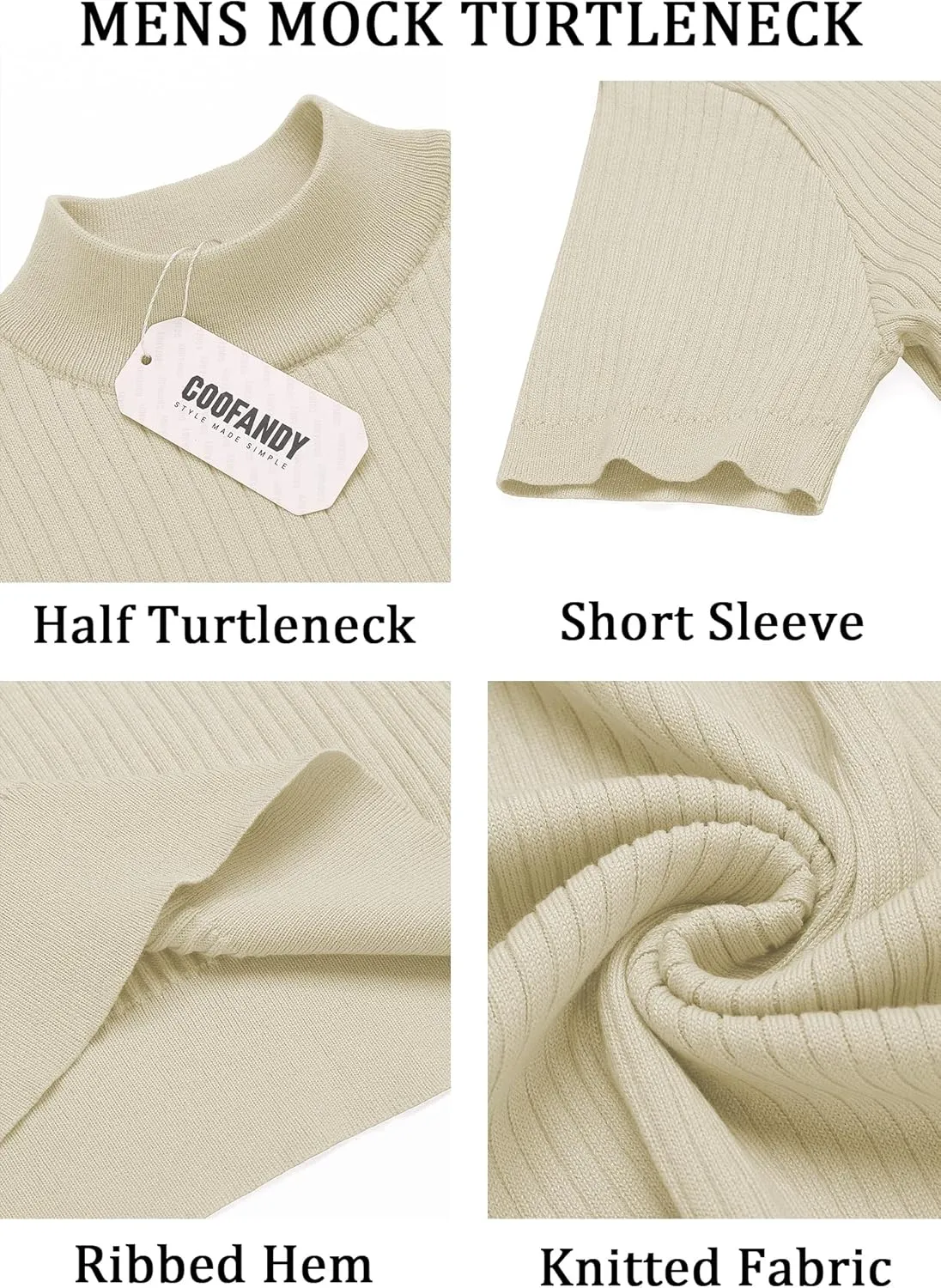 COOFANDY Men's Mock Turtleneck Sweater Short Sleeve Casual Basic Tops Ribbed Knit Pullover Solid Tee