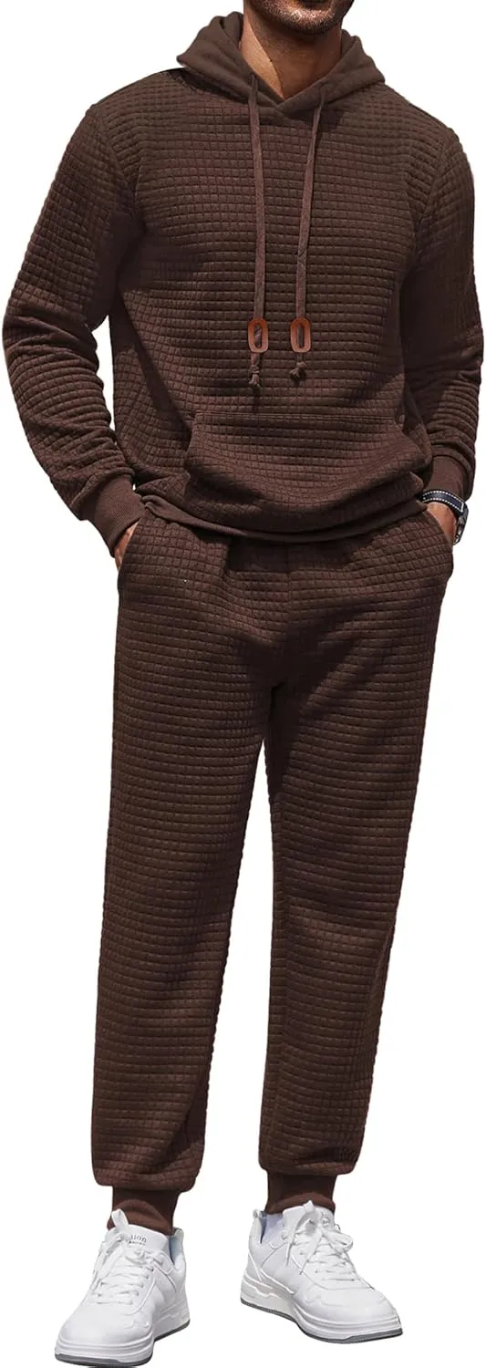 COOFANDY Men's Tracksuit 2 Piece Hoodie Sweatsuit Sets Casual Athletic Jogging Suits Waffle Plaid Jacquard Outfits