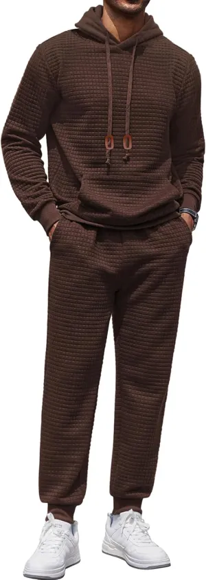 COOFANDY Men's Tracksuit 2 Piece Hoodie Sweatsuit Sets Casual Athletic Jogging Suits Waffle Plaid Jacquard Outfits